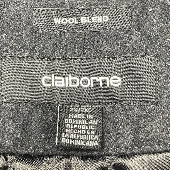 Claiborne Pea Coat Mens 2XL Charcoal Wool Blend Quilted Lining Single Breasted - Picture 6 of 9